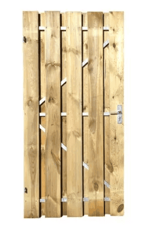 Enkele houten draaipoort afm. Br. 101cm x H. 180cm, type VERTICAAL RECHT