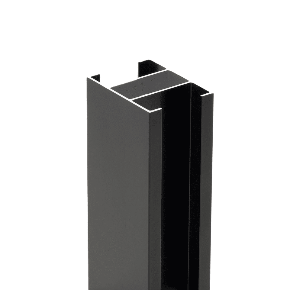 Aluminium paal 80/60mm met gleuf van 36mm x L. 3000mm + dop ZWART (RAL 9005)