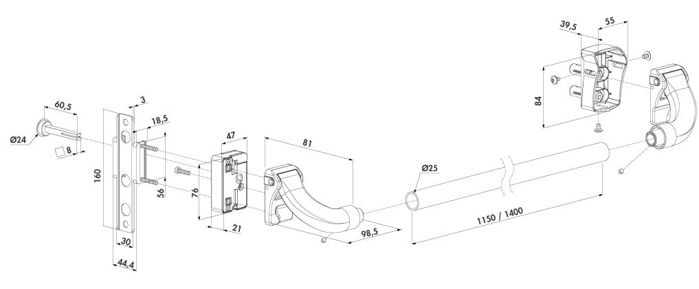 Locinox anti paniekopener in aluminium voor opbouwsloten PUSHBAR-L-1400 - Afbeelding 2