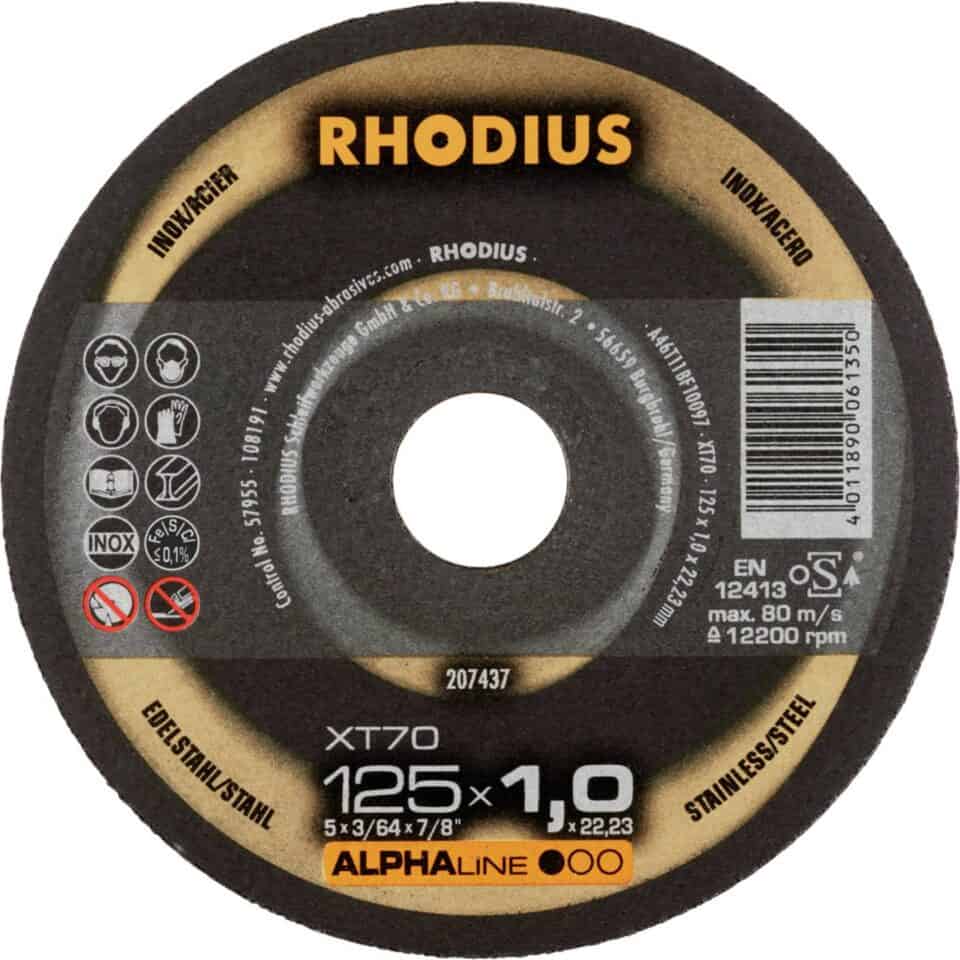 Doorslijpschijf recht 125 mm RVS, Staal - Rhodius XT70 207437